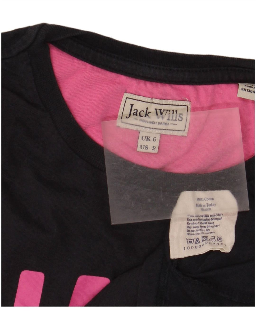 JACK WILLS Womens Graphic T-Shirt Top UK 6 XS Navy Blue Cotton
