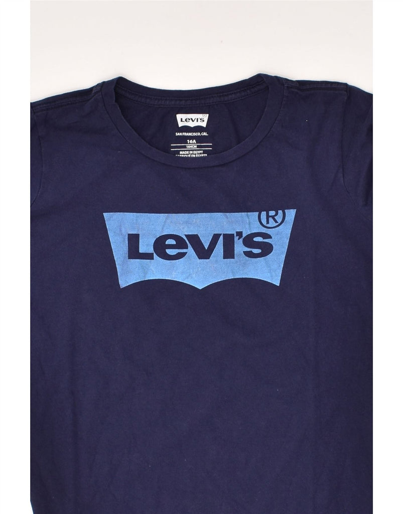 LEVI'S Boys Graphic Top Long Sleeve 15-16 Years Navy Blue Cotton | Vintage Levi's | Thrift | Second-Hand Levi's | Used Clothing | Messina Hembry 