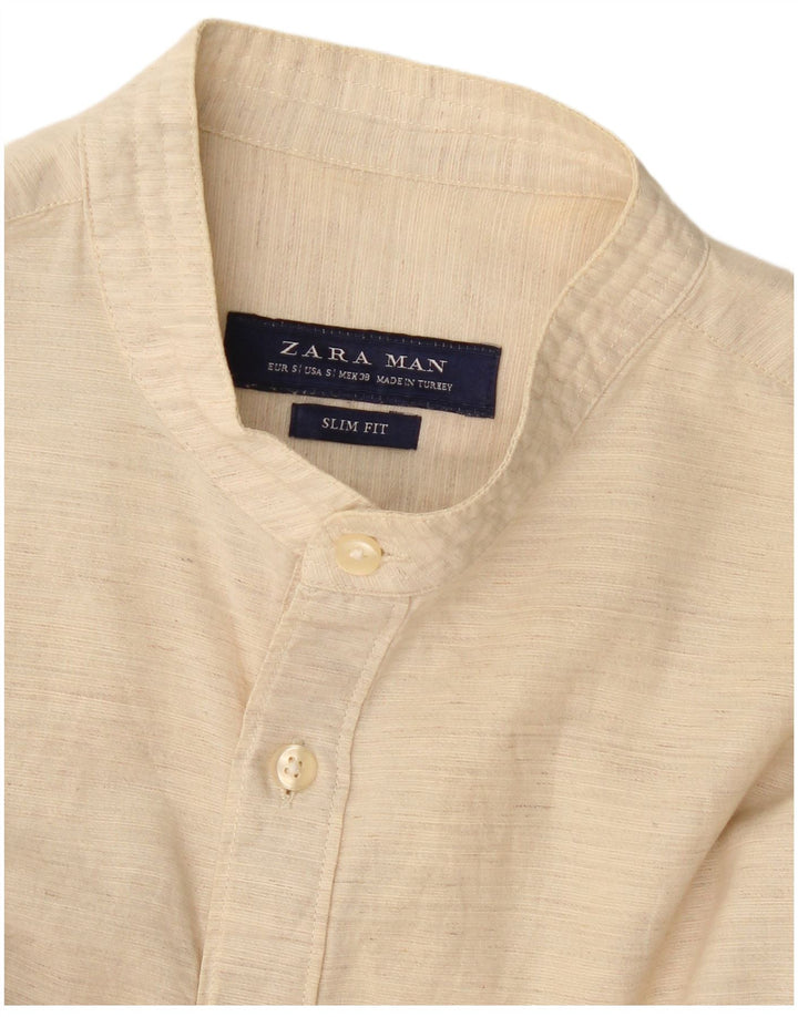 Zara Mens Slim Fit Pullover Shirt Small Beige