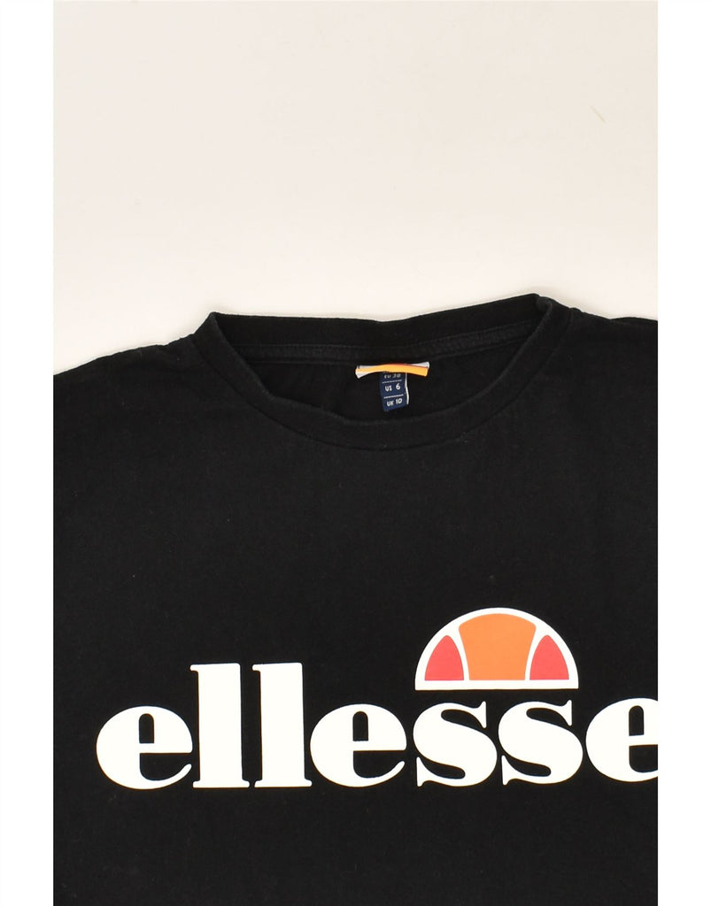 ELLESSE Womens Graphic T-Shirt Top UK 10 Small  Black Cotton | Vintage Ellesse | Thrift | Second-Hand Ellesse | Used Clothing | Messina Hembry 