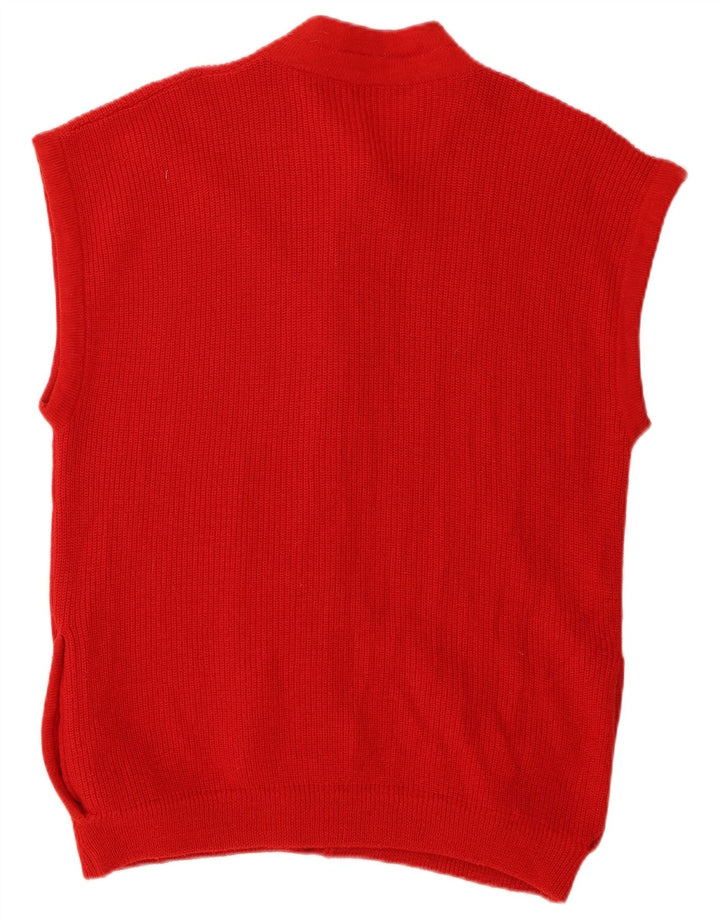 Vintage Mens Sleeveless Cardigan Sweater Medium Red