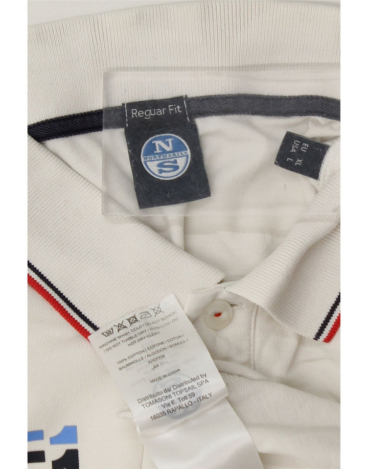North Sails Mens Graphic Regular Fit Polo Shirt Large White Spotted Cotton