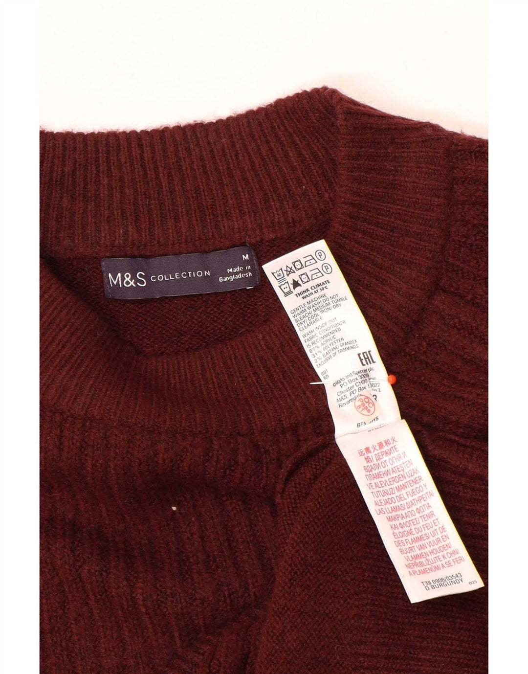 Marks & Spencer Womens Crew Neck Jumper Sweater UK 14 Medium Burgundy