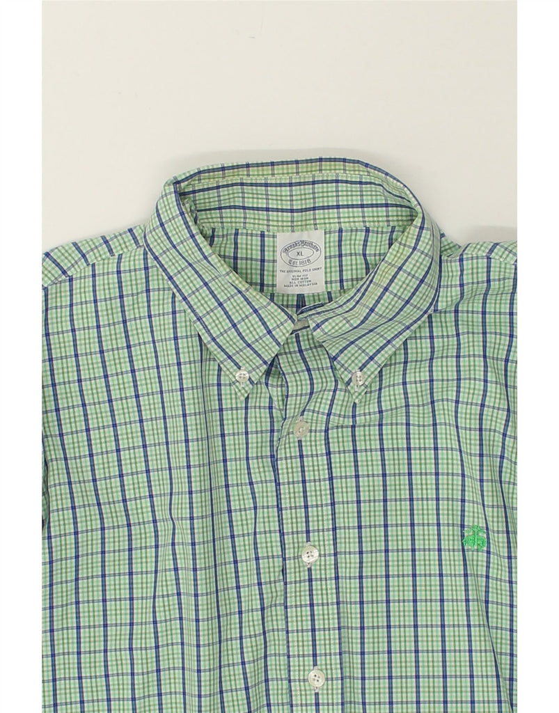 BROOKS BROTHERS Mens NON - IRON Slim Fit Shirt XL Green Check Cotton | Vintage Brooks Brothers | Thrift | Second-Hand Brooks Brothers | Used Clothing | Messina Hembry 