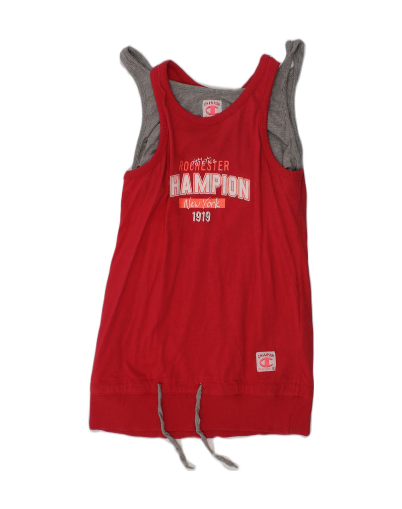 CHAMPION Girls Graphic Vest Top 9-10 Years Medium Red Cotton | Vintage Champion | Thrift | Second-Hand Champion | Used Clothing | Messina Hembry 