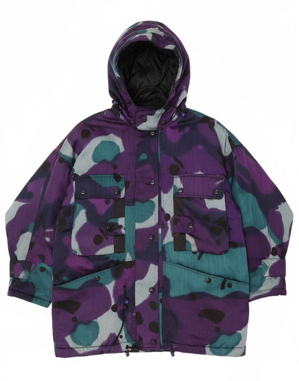 Gil Bret Womens Hooded Oversized Padded Jacket UK 20 2XL Purple Camouflage