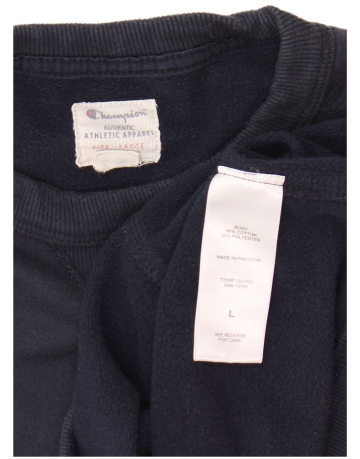 CHAMPION Mens Graphic Sweatshirt Jumper Large Navy Blue Cotton