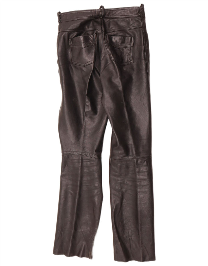 Vintage Womens Bootcut Leather Trousers W28 L30 Black Leather