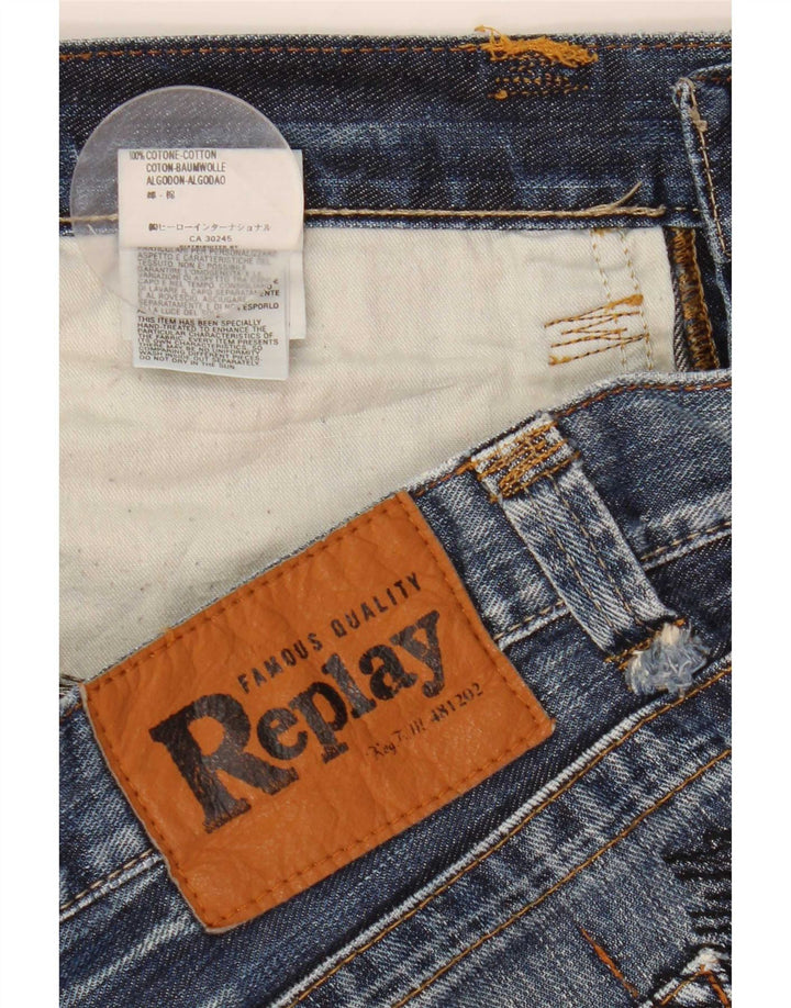 Replay Mens Denim Shorts W34 Large Blue Cotton