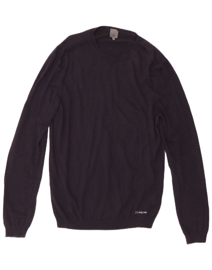 Calvin Klein Mens Crew Neck Jumper Sweater Large Navy Blue Cotton