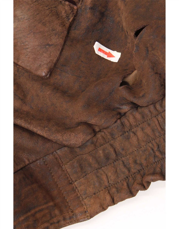 Gina Bacconi Mens Leather Bomber Jacket UK 36 Small Brown Patchwork Retro