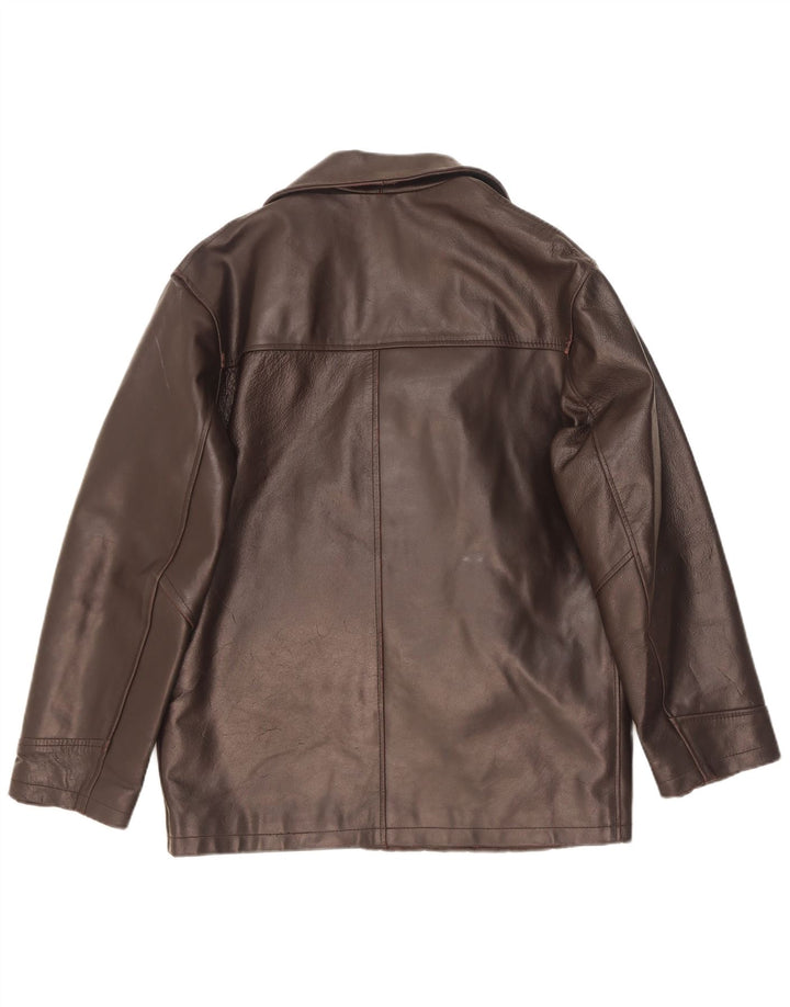 Vintage Mens Double Breasted Leather Jacket UK 38 Medium Brown