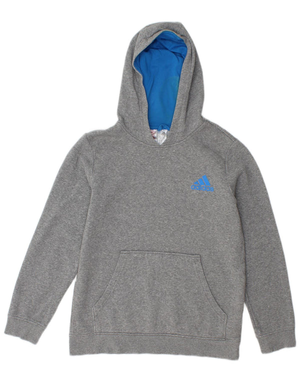 Adidas Boys Hoodie Jumper 13-14 Years Grey Flecked Cotton