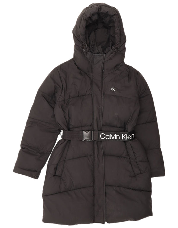 Calvin Klein Jeans Womens Graphic Hooded Padded Coat UK 16 Large Black