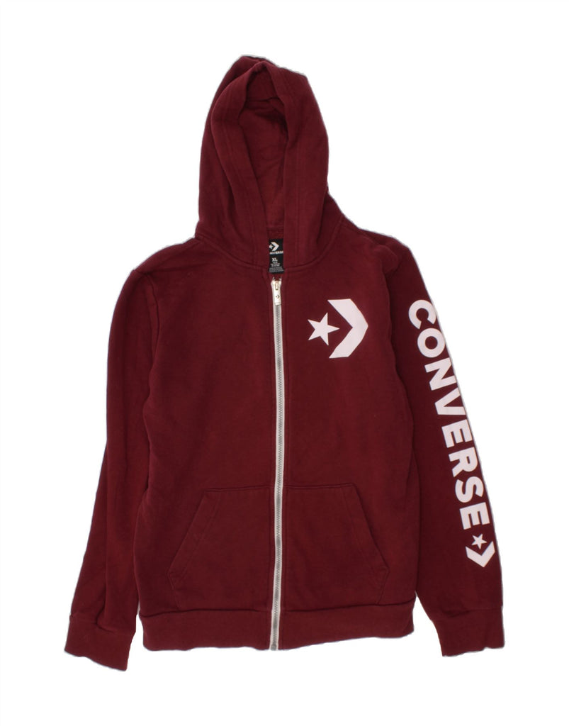 CONVERSE Boys Graphic Zip Hoodie Sweater 13-14 Years XL  Burgundy Cotton Vintage Converse and Second-Hand Converse from Messina Hembry 