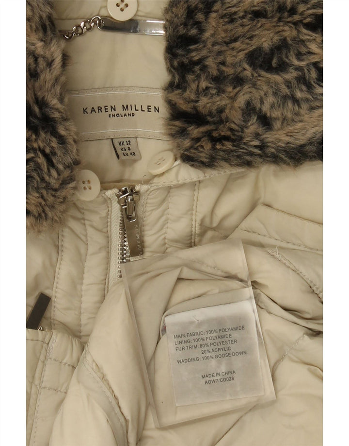 Karen Millen Womens Hooded Padded Jacket UK 12 Medium  Off White Polyamide