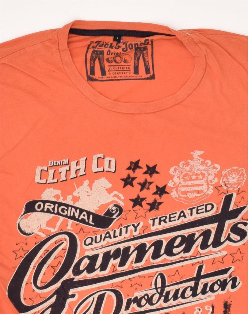 JACK & JONES Mens Graphic T-Shirt Top Large Orange Cotton | Vintage Jack & Jones | Thrift | Second-Hand Jack & Jones | Used Clothing | Messina Hembry 