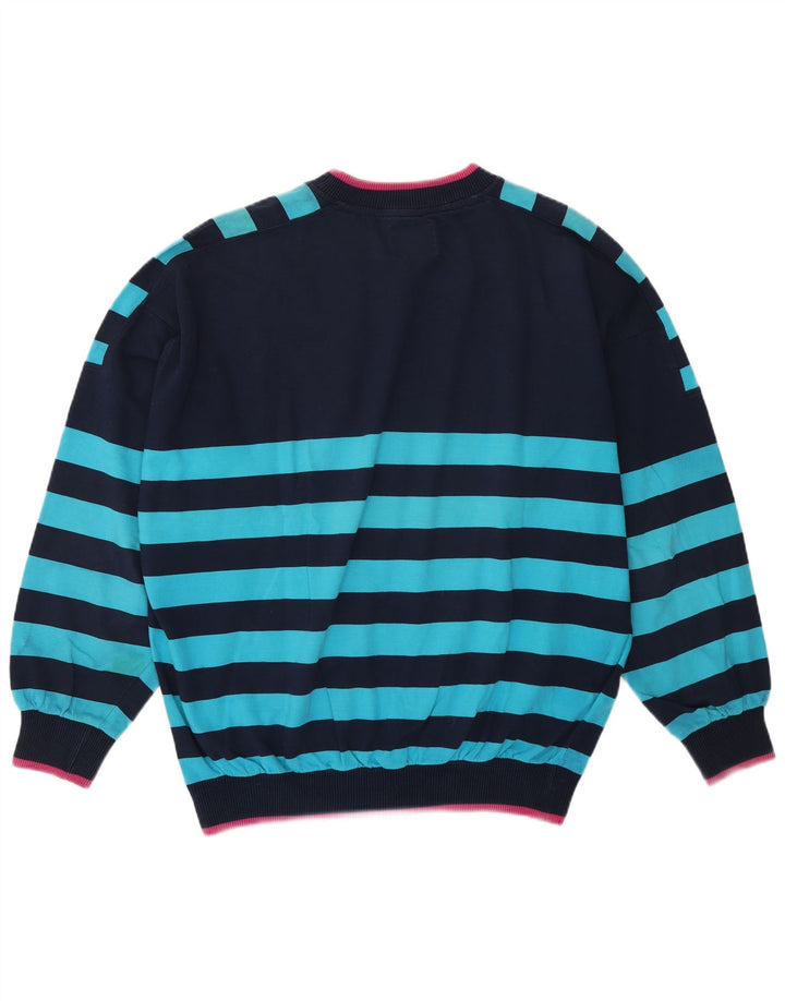 Vintage Mens Sweatshirt Jumper XL Navy Blue Striped Cotton