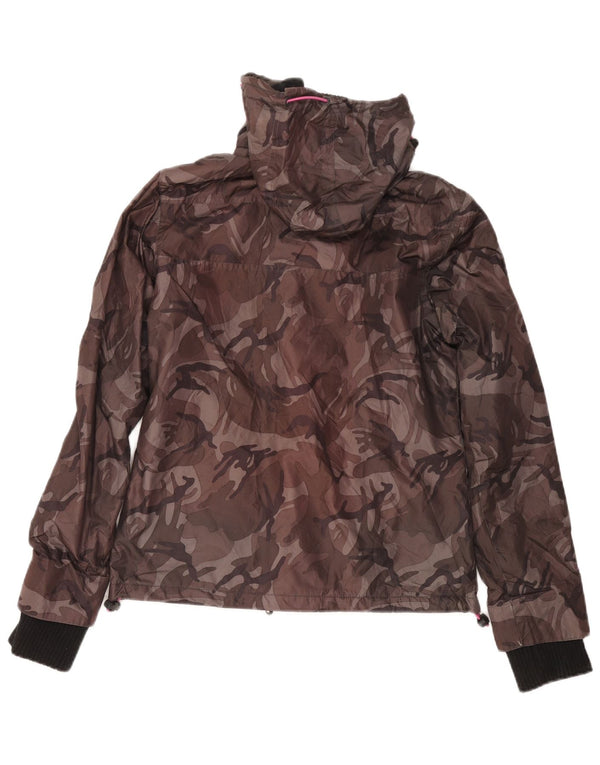 Vintage Womens Hooded Windbreaker Jacket UK 10 Small Grey Camouflage