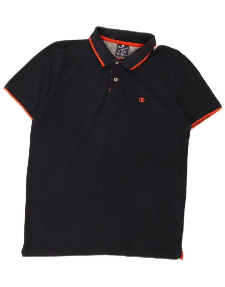 CHAMPION Mens Polo Shirt Large Navy Blue Cotton