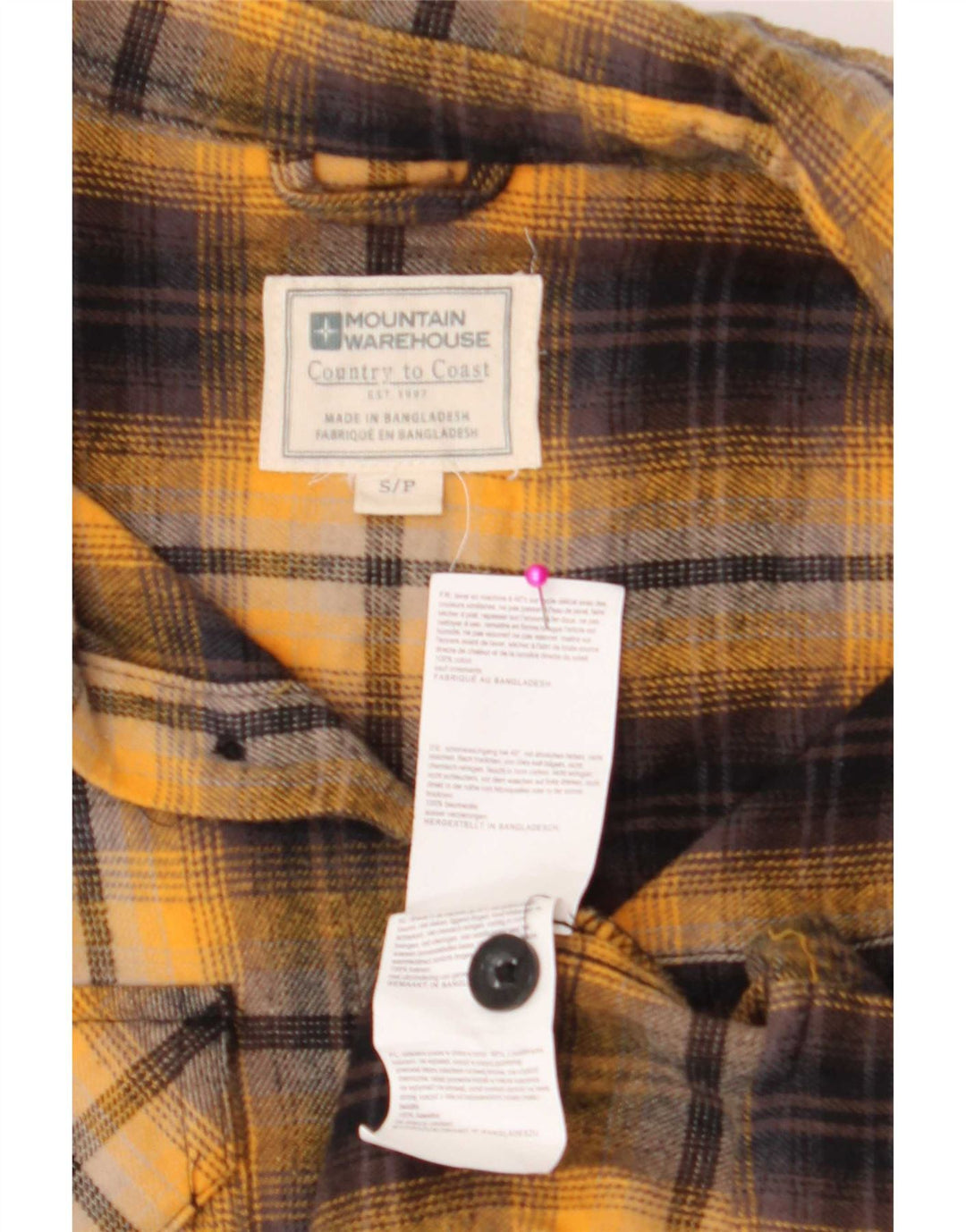 Mountain Warehouse Mens Flannel Shirt Small Yellow Check Cotton