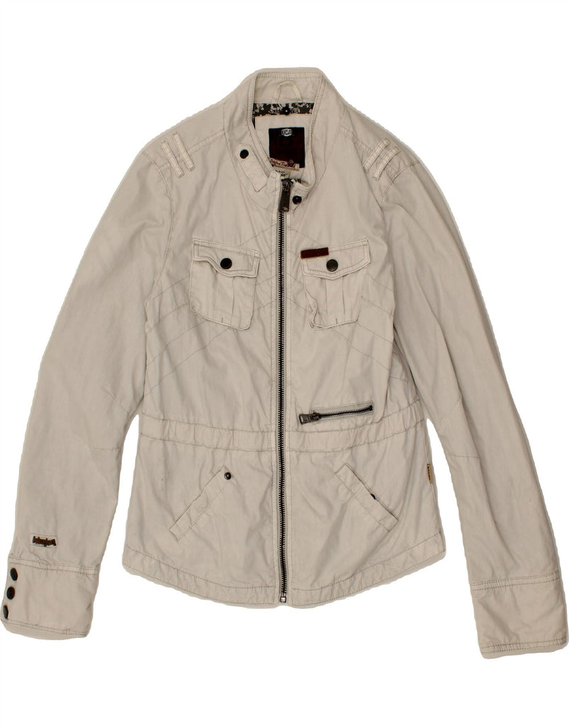 KHUJO Womens Bomber Jacket UK 14 Large Beige Cotton Vintage KHUJO and Second-Hand KHUJO from Messina Hembry 