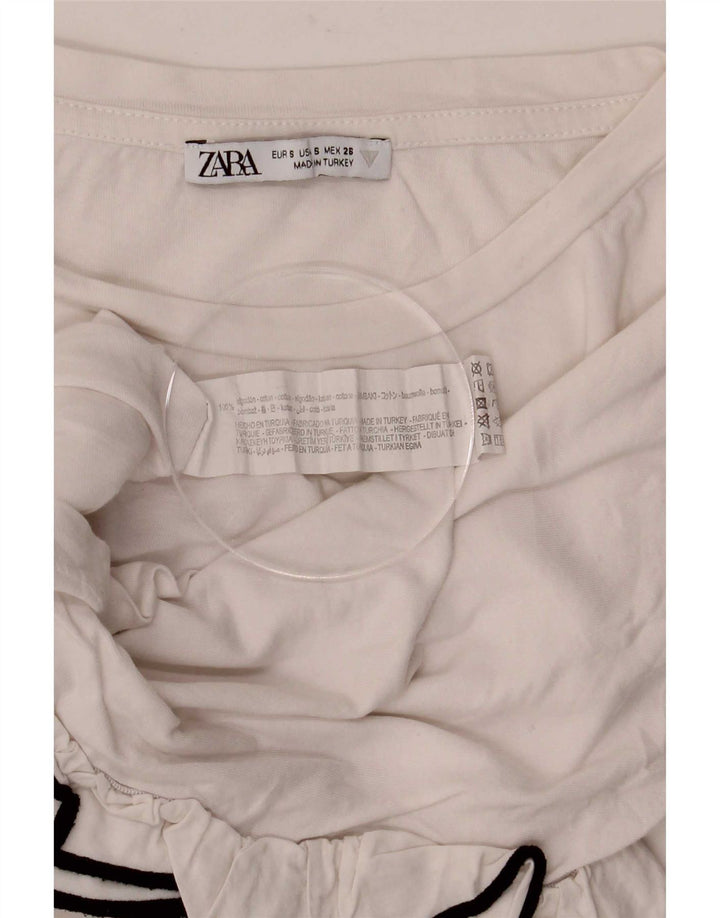Zara Womens Crop Oversized Blouse Top UK 10 Small White Cotton