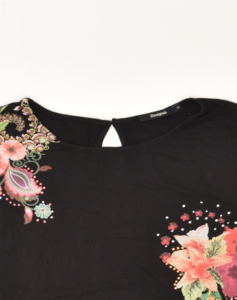 DESIGUAL Womens Short Sleeve Graphic Blouse Top UK 14 Medium Black Floral | Vintage Desigual | Thrift | Second-Hand Desigual | Used Clothing | Messina Hembry 