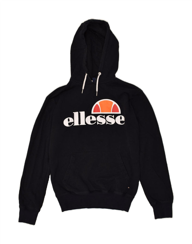 ELLESSE Womens Loose Fit Graphic Hoodie Jumper UK 10 Small  Black Cotton | Vintage Ellesse | Thrift | Second-Hand Ellesse | Used Clothing | Messina Hembry 