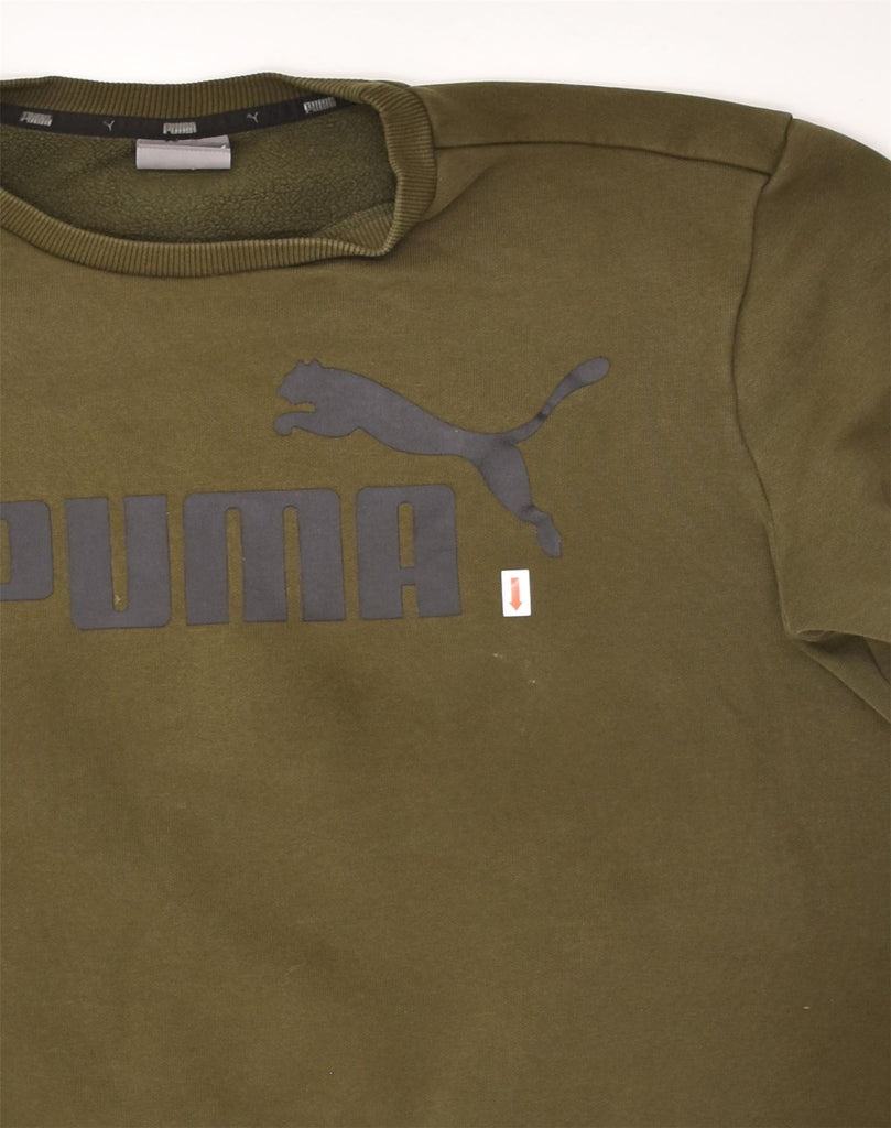 PUMA Mens Graphic Sweatshirt Jumper Small Khaki Cotton | Vintage Puma | Thrift | Second-Hand Puma | Used Clothing | Messina Hembry 