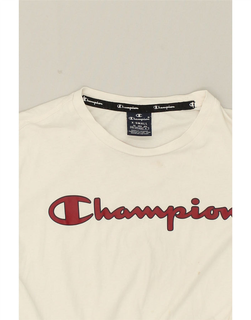 CHAMPION Womens T-Shirt Top UK 6 XS Off White Cotton | Vintage Champion | Thrift | Second-Hand Champion | Used Clothing | Messina Hembry 