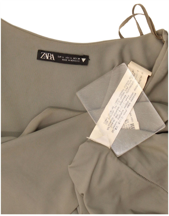 Zara Womens Crop Top Long Sleeve UK 14 Large Khaki Polyamide