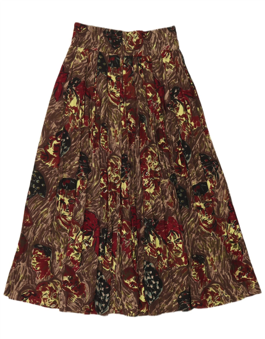 Vintage Womens Graphic Pleated Skirt Medium W30 Brown Viscose