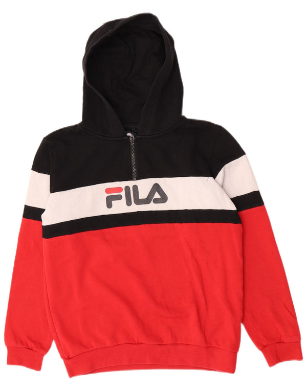 Fila Boys Graphic Zip Neck Hoodie Jumper 13-14 Years Red Colourblock