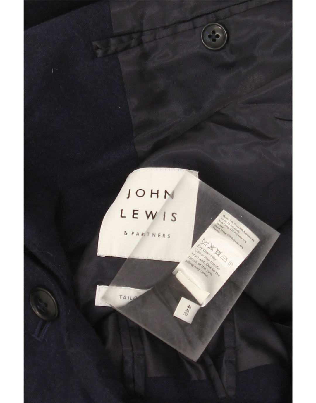 John Lewis Mens 2 Button Blazer Jacket UK 44 2XL Navy Blue Wool