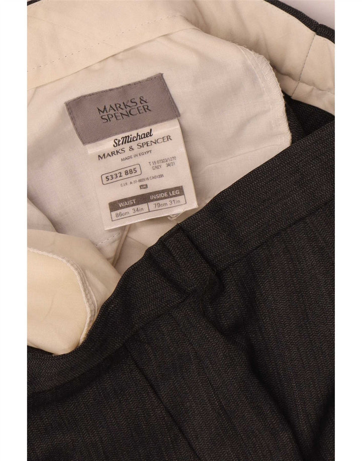 Marks & Spencer Mens Straight Chino Trousers W34 L31 Grey Polyester