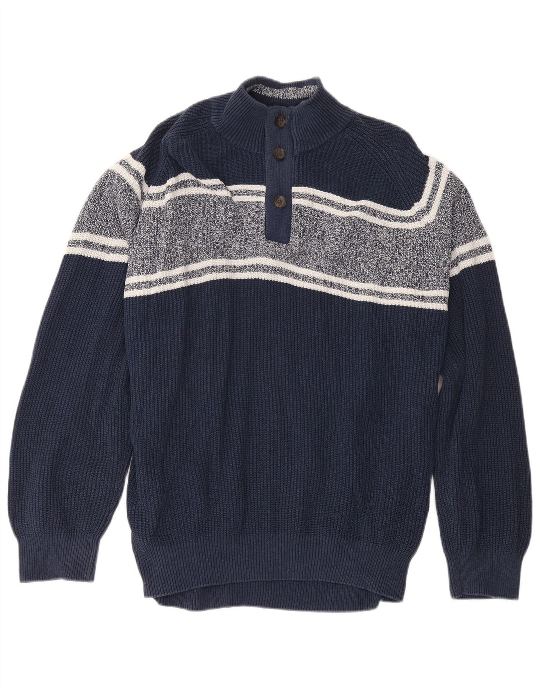 Marks & Spencer Mens Button Neck Jumper Sweater 2XL Navy Blue Colourblock
