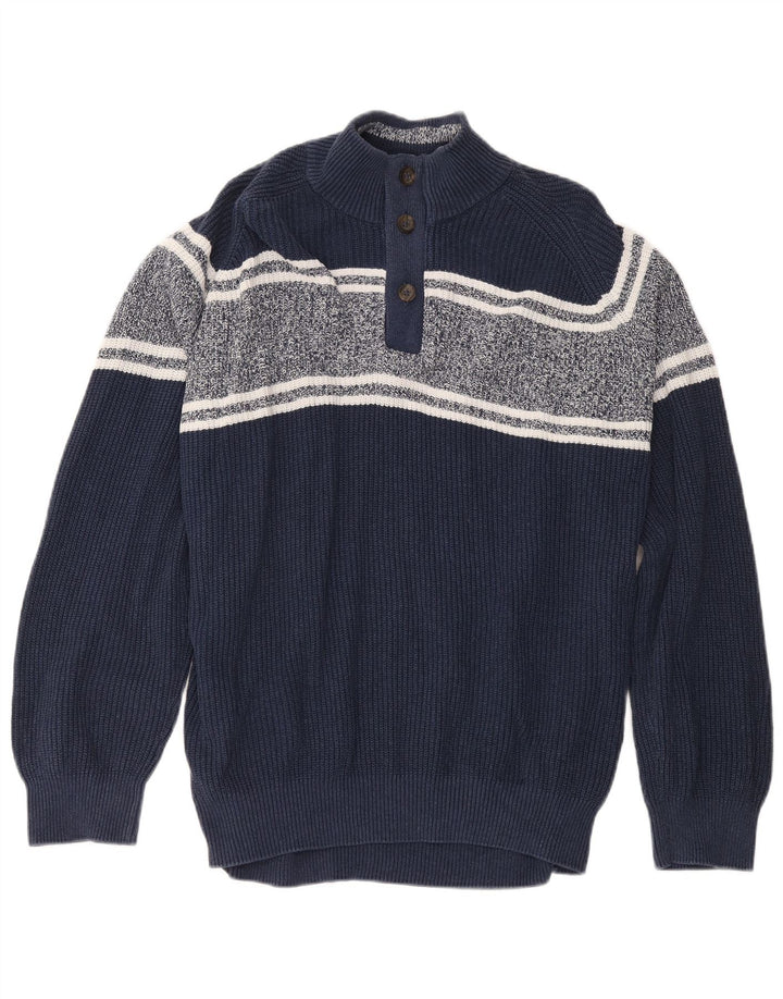 Marks & Spencer Mens Button Neck Jumper Sweater 2XL Navy Blue Colourblock