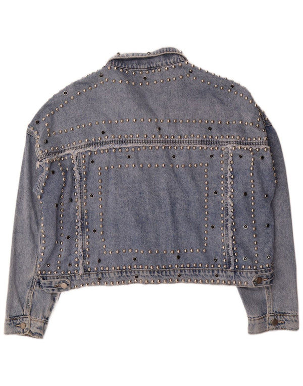 Vintage Womens Relaxed Fit Denim Jacket UK 12 Large Blue Spotted Cotton