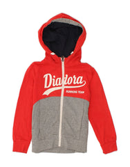 DIADORA Boys Graphic Zip Hoodie Sweater 5-6 Years Small Red Colourblock