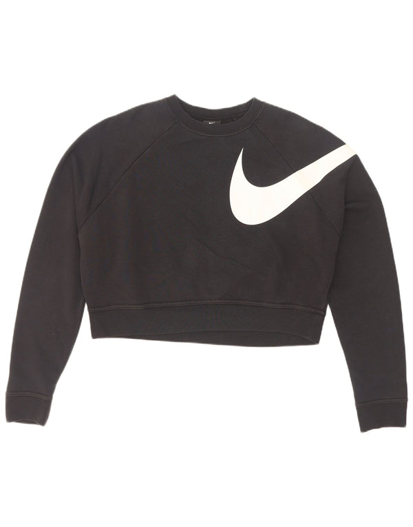 Nike Womens Oversized Crop Graphic Sweatshirt Jumper UK 6 XS Black