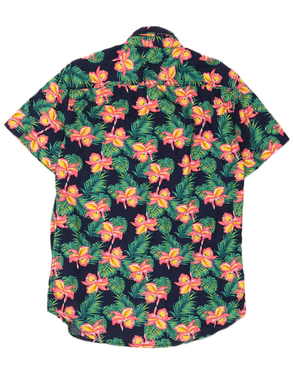 Superdry Mens Short Sleeve Shirt Medium Navy Blue Floral Cotton Hawaiian