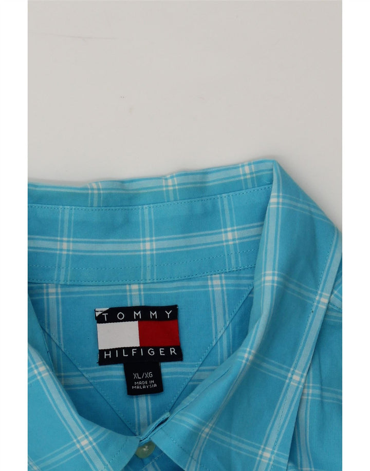 TOMMY HILFIGER Mens Short Sleeve Shirt XL Blue Check Vintage Tommy Hilfiger and Second-Hand Tommy Hilfiger from Messina Hembry 