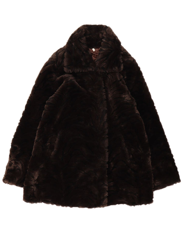 Vintage Womens Oversized Faux Fur Jacket UK 12 Medium Brown Acrylic