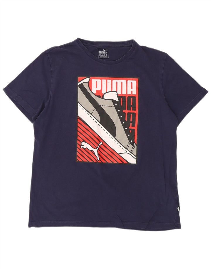 PUMA Mens Graphic T-Shirt Top XL Navy Blue Cotton