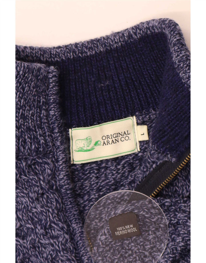 Original Aran CO. Mens Zip Neck Jumper Sweater Large Navy Blue Flecked