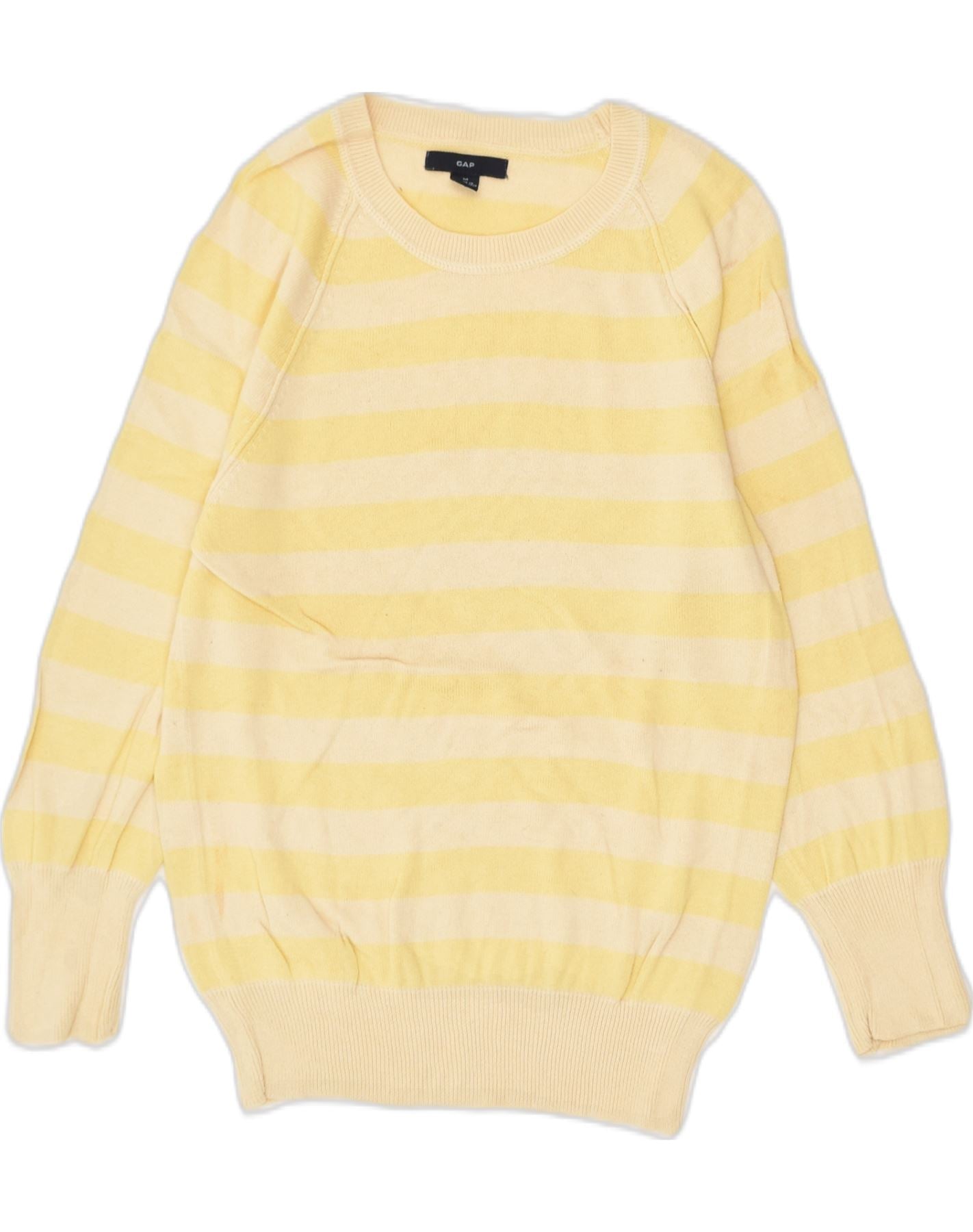 GAP Womens Crew Neck Jumper Sweater UK 12 Medium Yellow Striped