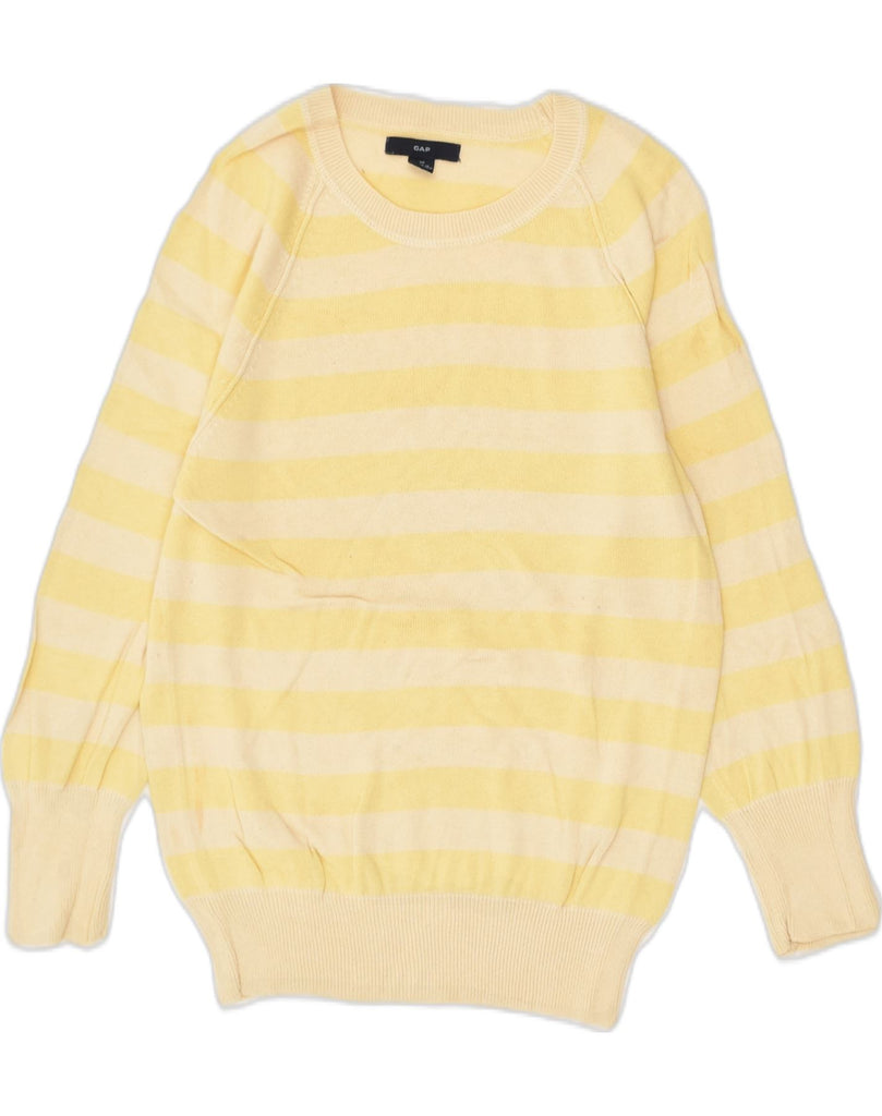 GAP Womens Crew Neck Jumper Sweater UK 12 Medium Yellow Striped Cotton | Vintage Gap | Thrift | Second-Hand Gap | Used Clothing | Messina Hembry 