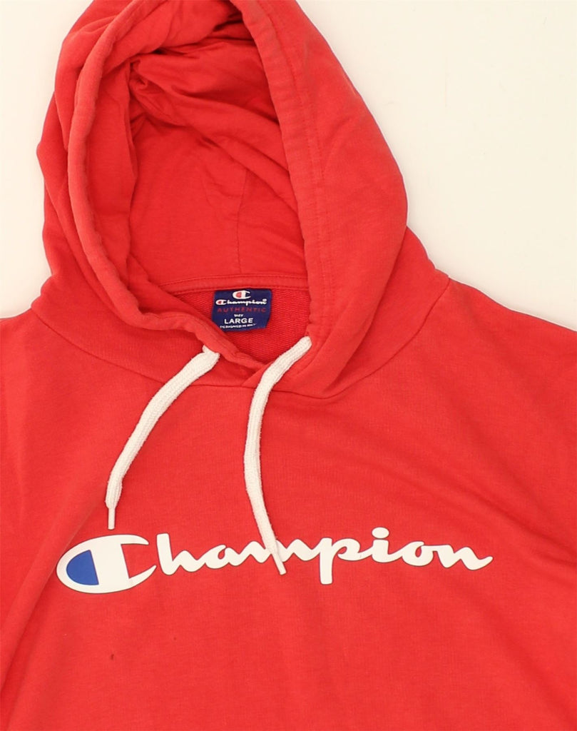 CHAMPION Mens Graphic Hoodie Jumper Large Red Cotton | Vintage Champion | Thrift | Second-Hand Champion | Used Clothing | Messina Hembry 