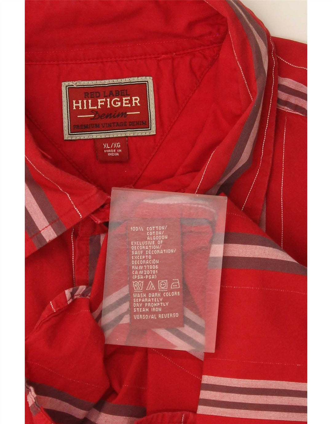 Tommy Hilfiger Mens Shirt XL Red Striped Cotton